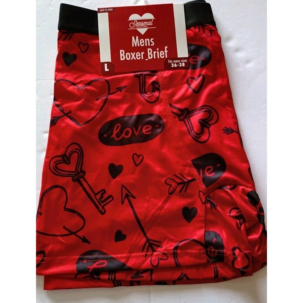 Men's Valentine Day Boxer Brief Set Of 2 Large 36-38 Red Black Microstretch NWT - Picture 4 of 7